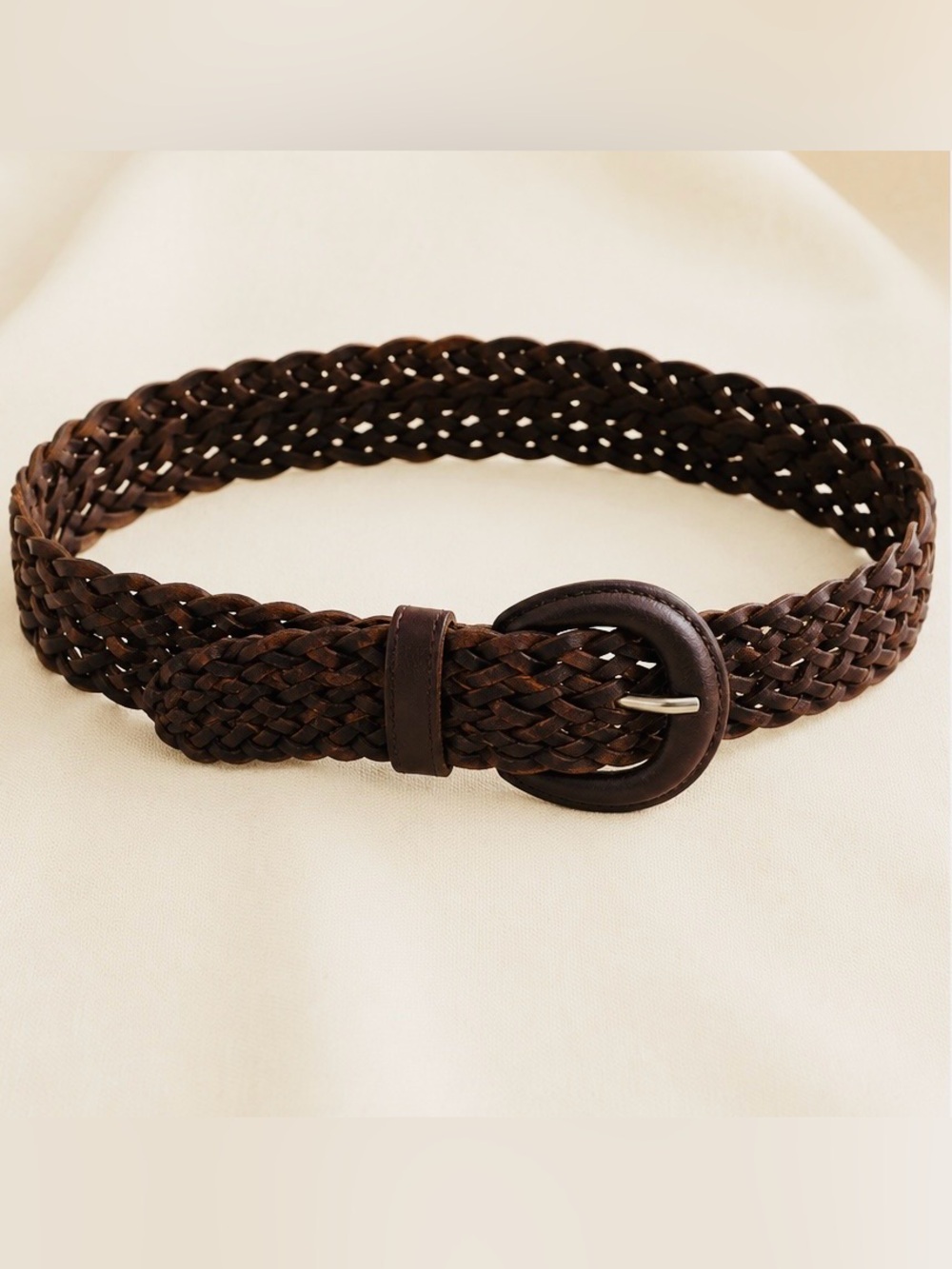 Vintage Brown Braided Genuine Leather Belt | Laura Ashley | Boho Cottagecore
